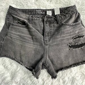 Time and Tru Women's Frayed Hem Black Jean Shorts